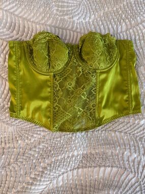 Olive Green Satin & Lace Bustier Top